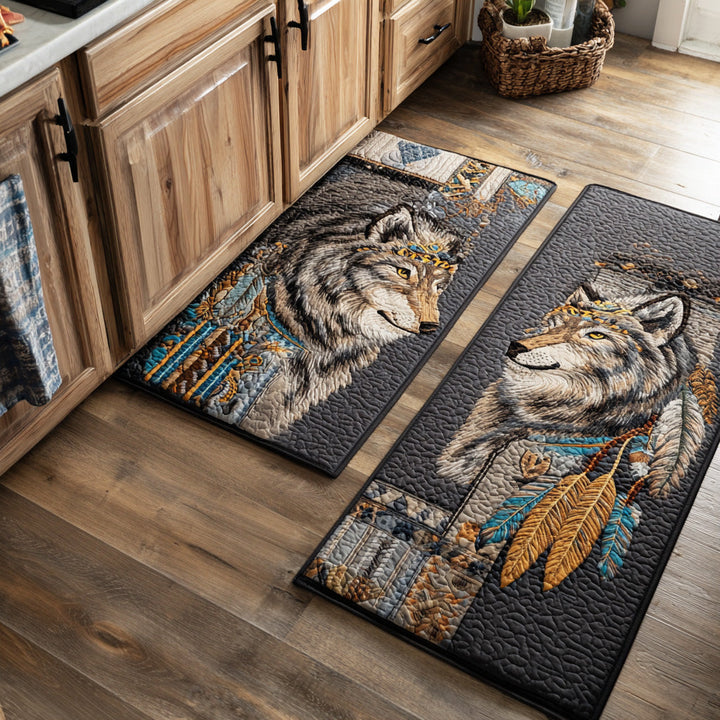 Tapis de cuisine antidérapant – Loup et lune