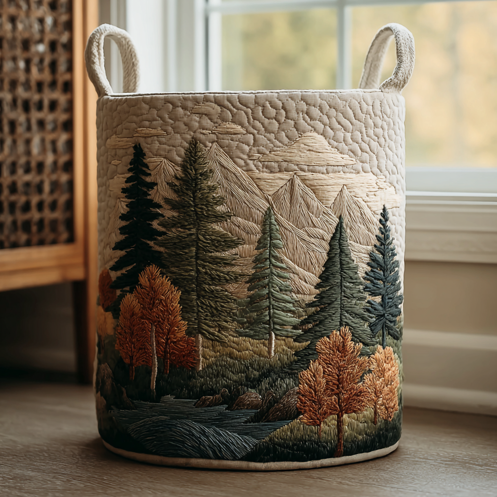 Panier à linge matelassé – Paysage forestier – vue 1