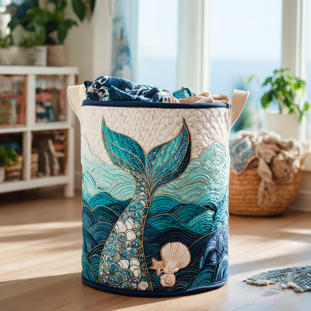 Panier à linge matelassé – Vagues marines – vue 1