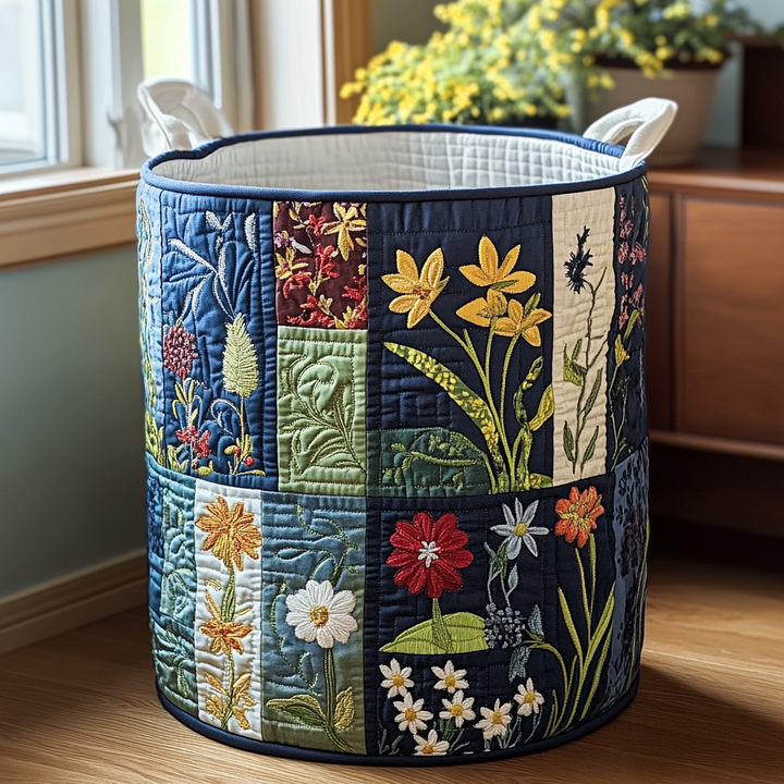 Panier à linge matelassé – Motif floral – vue 1