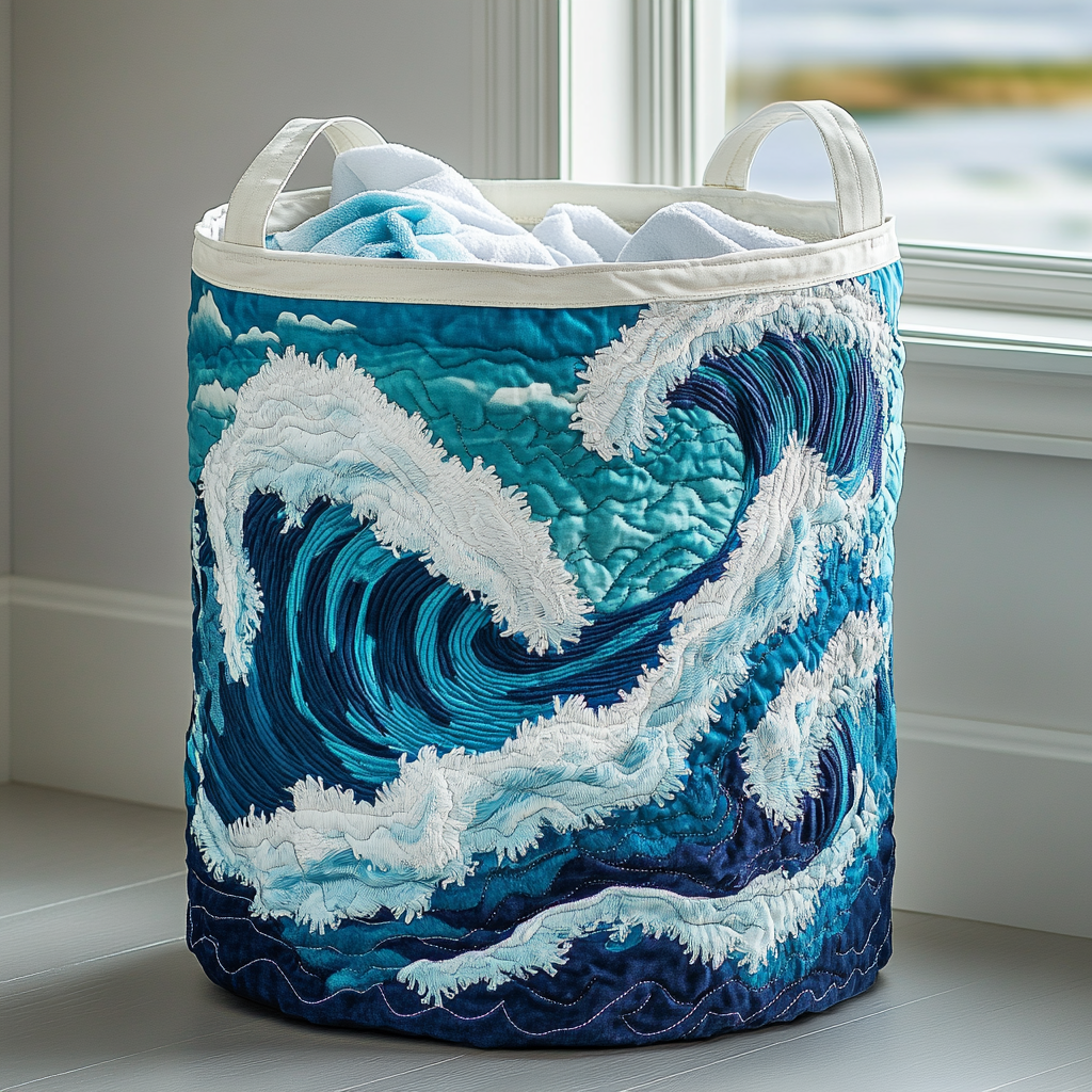 Panier à linge matelassé – Motif marin – vue 1