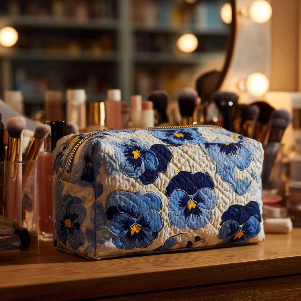 Trousse de maquillage matelassée pensées fleuries – vue 1 – Maria Milano