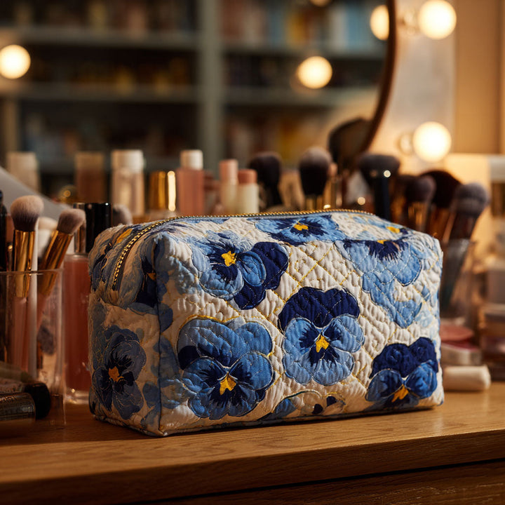 Trousse de maquillage matelassée pensées fleuries – vue 1 – Maria Milano