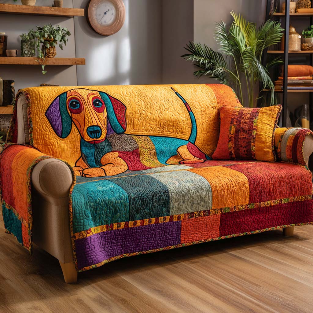 Housse de canapé matelassée – Patchwork avec petit chien – image 1
