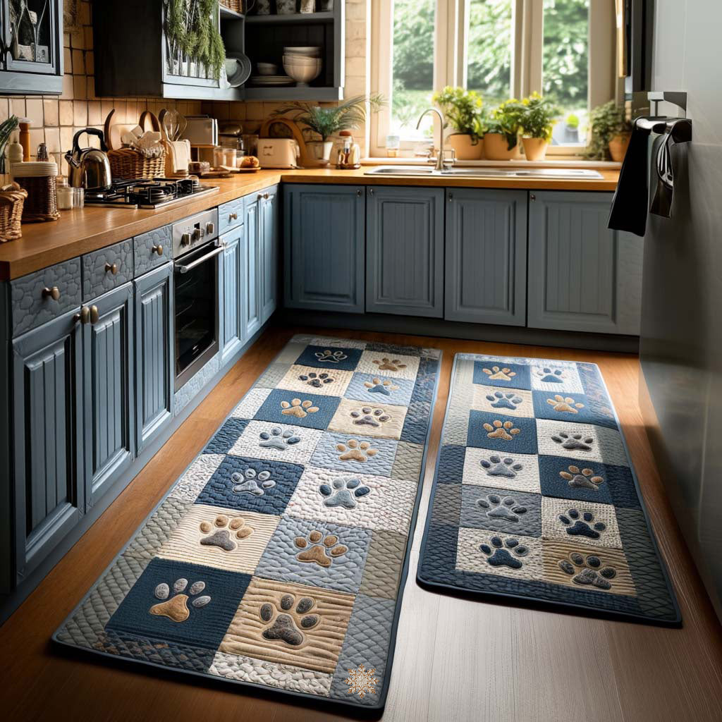 Tapis de cuisine antidérapant – Cœurs et empreintes de pattes