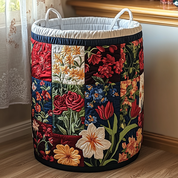 Panier à linge matelassé – Motif floral – vue 1