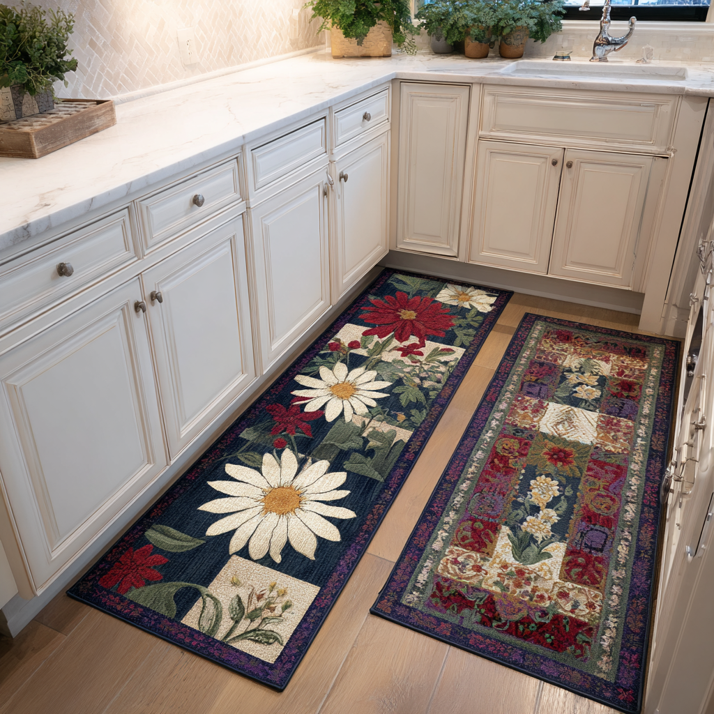 Tapis de cuisine antidérapant – Fleurs délicates