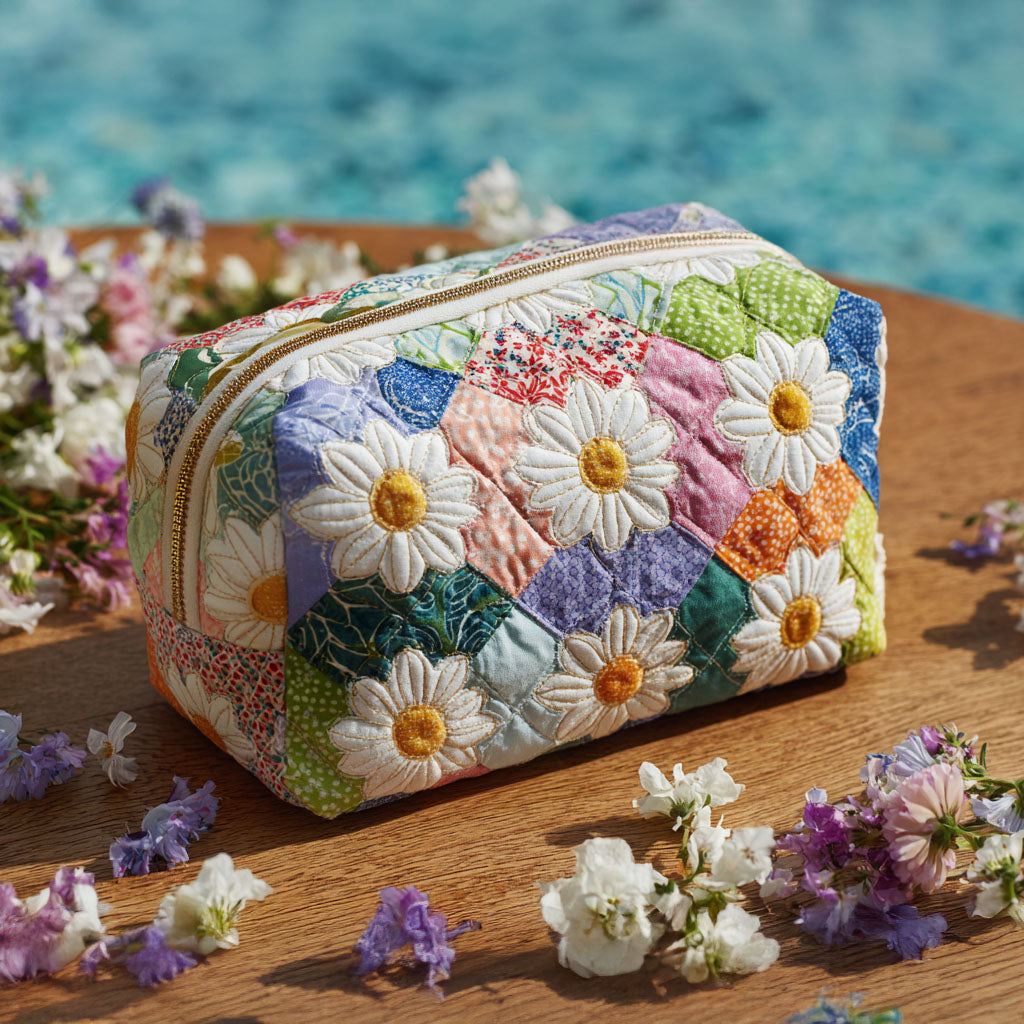 Trousse de maquillage matelassée sentier de pétales – vue 1 – Maria Milano