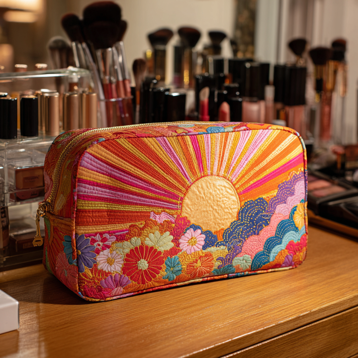 Trousse de maquillage matelassée fleur lumineuse – vue 1 – Maria Milano