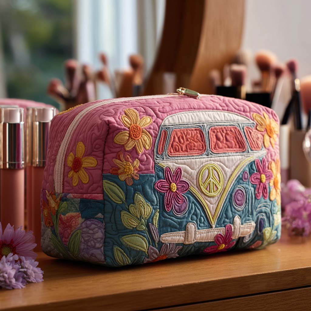 Trousse de maquillage matelassée voyage floral rétro – vue 1 – Maria Milano