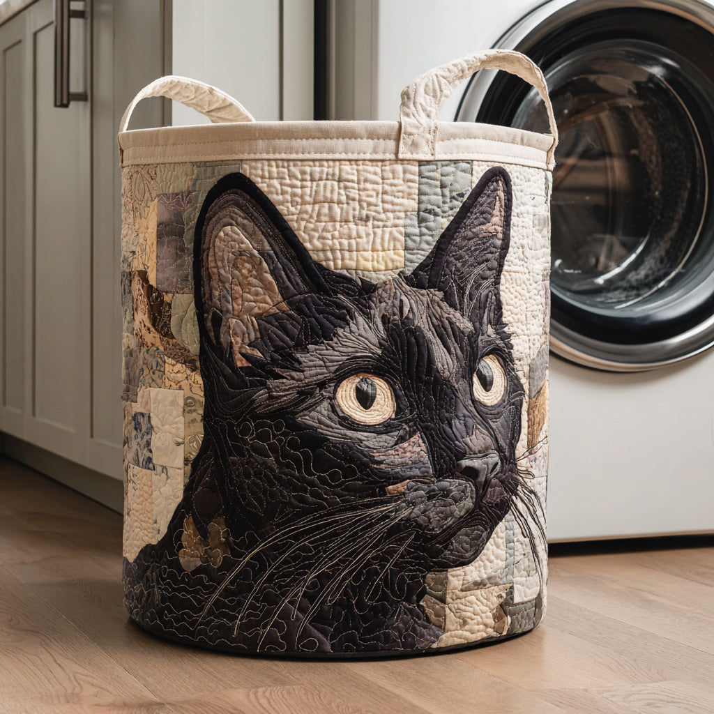 Panier à linge matelassé – Chat noir – vue 1
