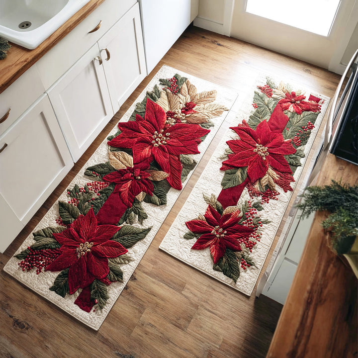 Tapis de cuisine antidérapant – Poinsettia écarlate