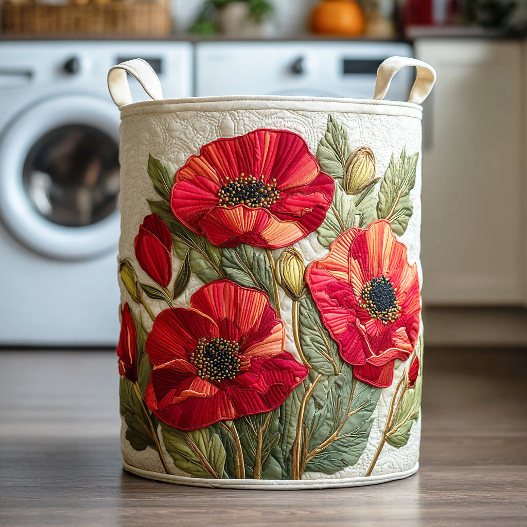 Panier à linge matelassé – Coquelicots rouges – vue 1