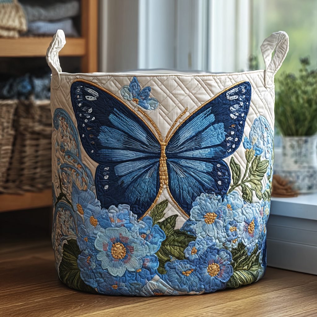 Panier à linge matelassé – Papillons et fleurs – vue 1
