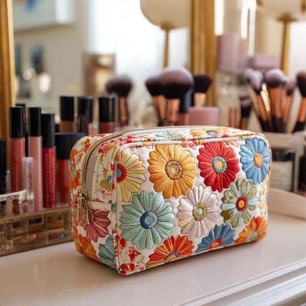 Trousse de maquillage matelassée pétales brillants – vue 1 – Maria Milano