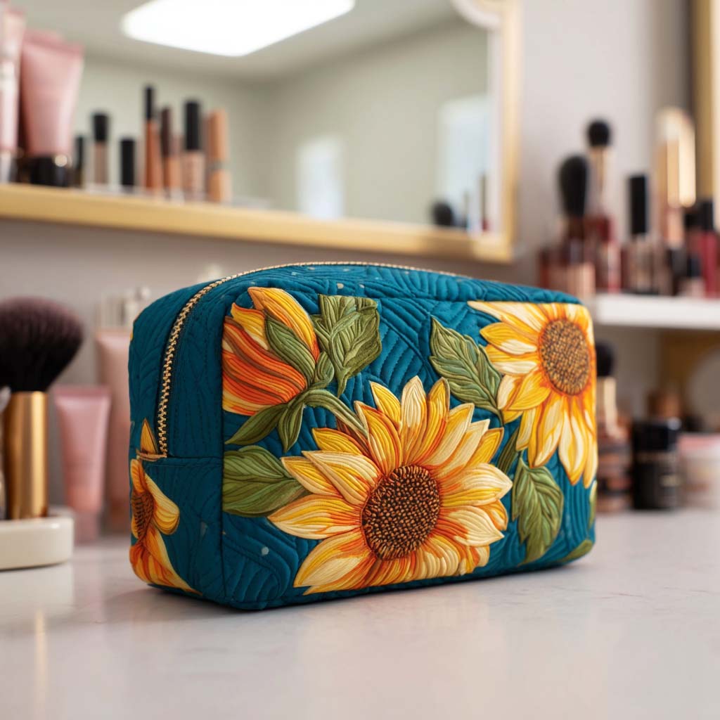 Trousse de maquillage matelassée fleur joyeuse – vue 1 – Maria Milano