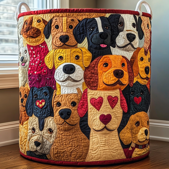 Panier à linge matelassé – Petits chiens joyeux – vue 1
