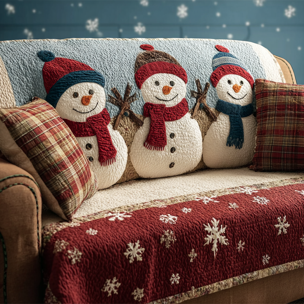 Housse de canapé matelassée – Bonhomme de neige souriant – image 1