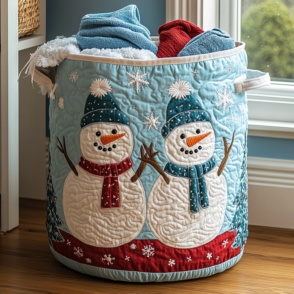 Panier à linge matelassé – Bonhomme de neige – vue 1