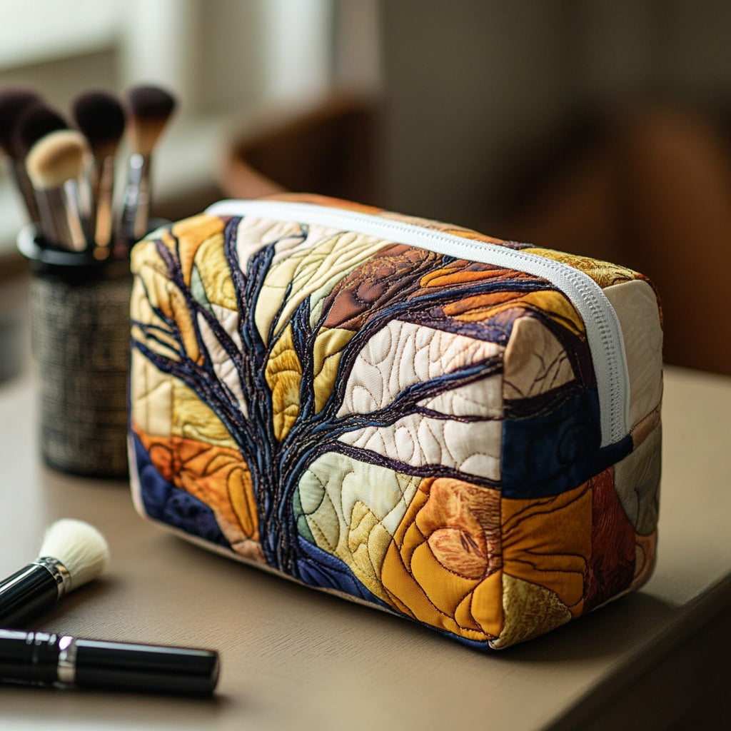 Trousse de maquillage matelassée branches de l’arbre de vie – vue 1 – Maria Milano