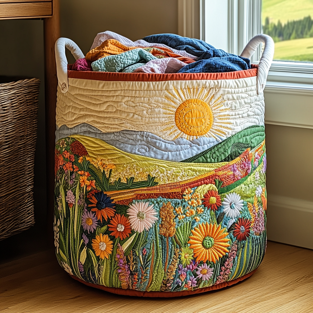 Panier à linge matelassé – Motif floral – vue 1