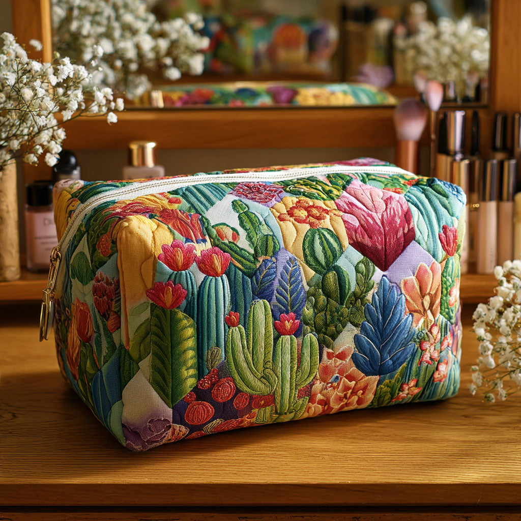 Trousse de maquillage matelassée plantes succulentes – vue 1 – Maria Milano