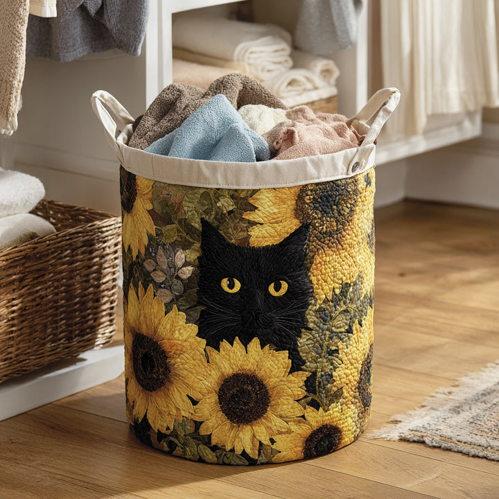 Panier à linge matelassé – Chat noir et tournesol – vue 1