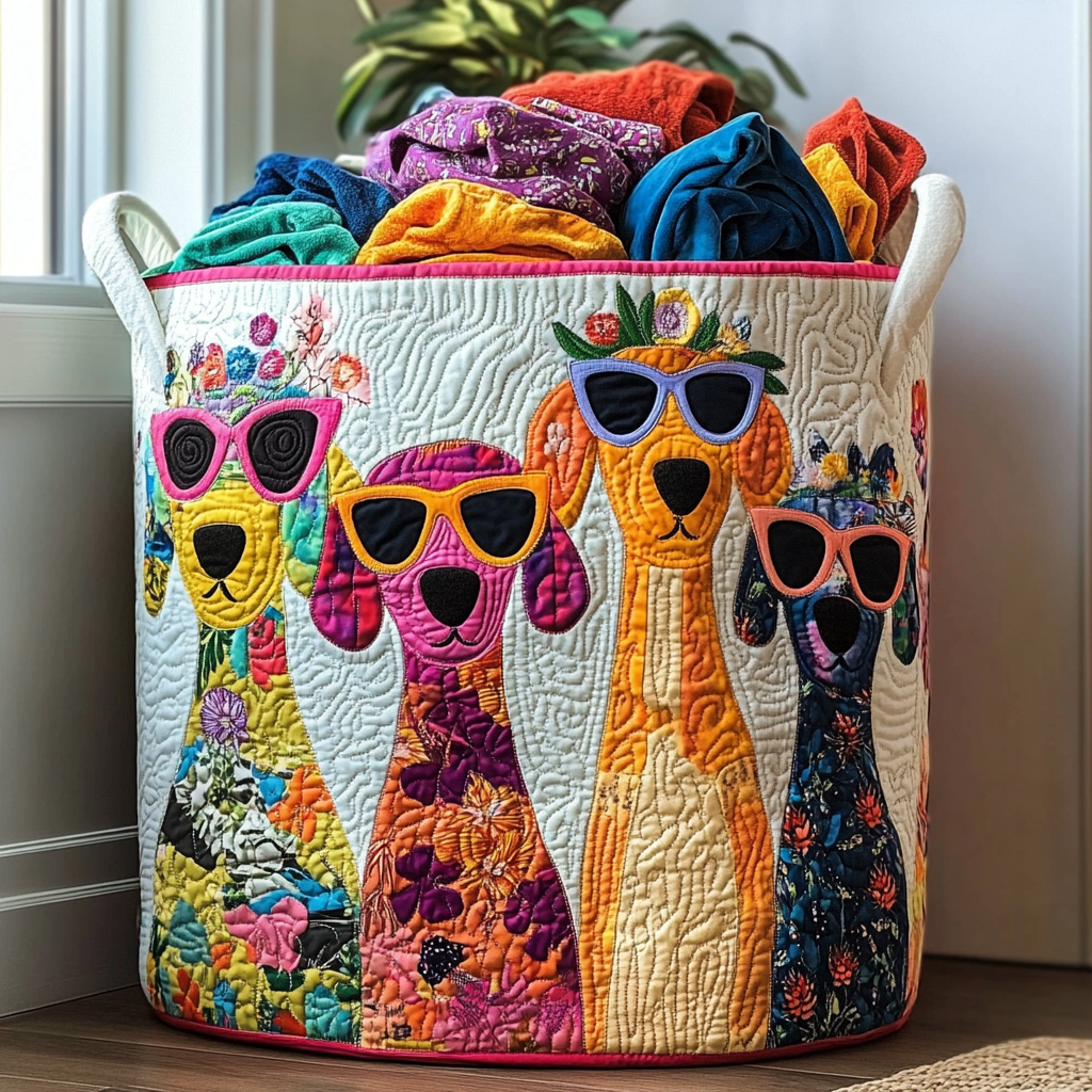 Panier à linge matelassé – Petits chiens joyeux – vue 1