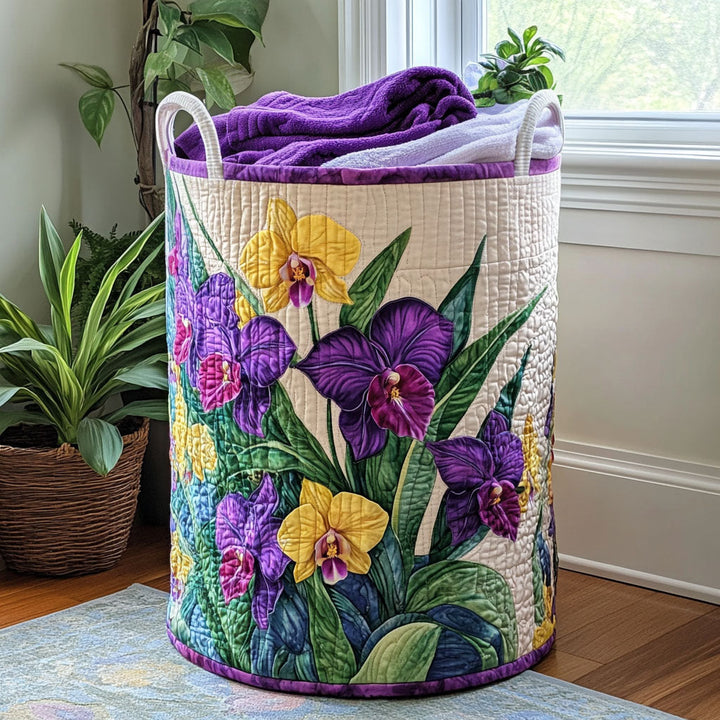 Panier à linge matelassé – Orchidées – vue 1