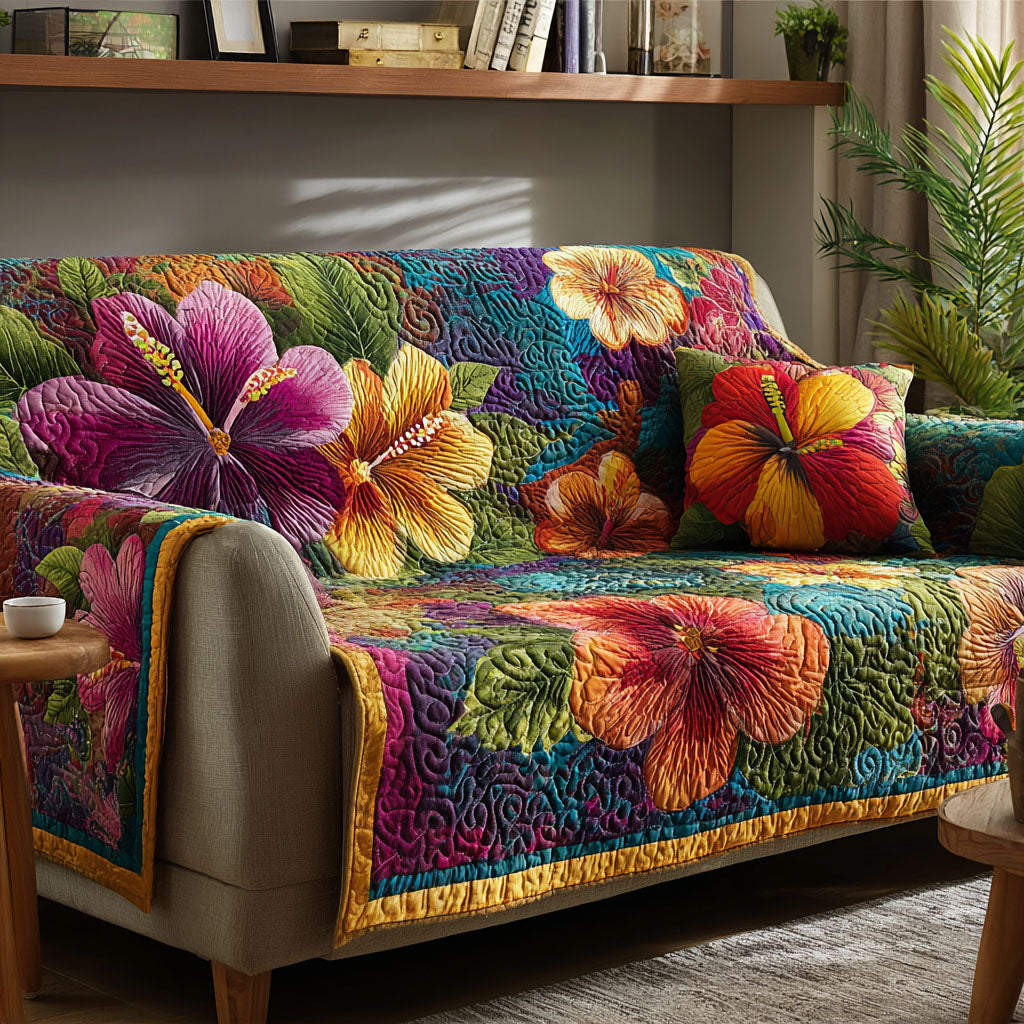 Housse de canapé matelassée – Fleurs tropicales – image 1