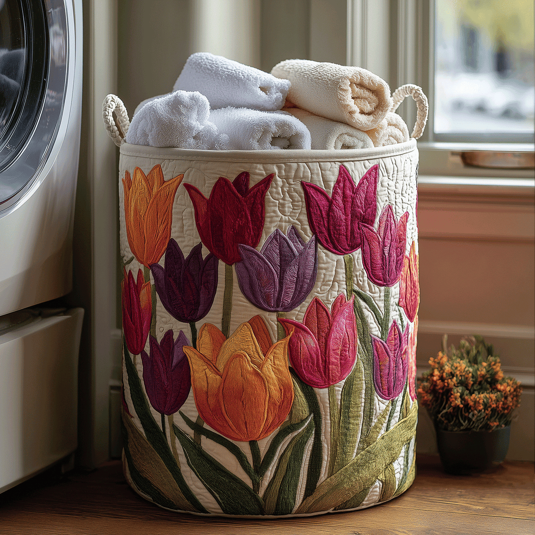 Panier à linge matelassé – Tulipes – vue 1