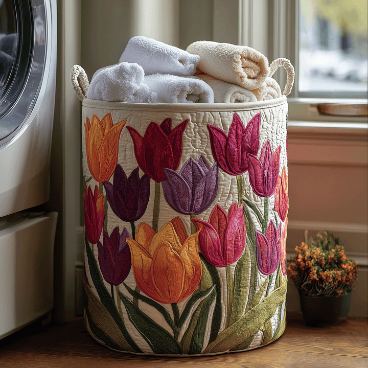 Panier à linge matelassé – Tulipes – vue 1