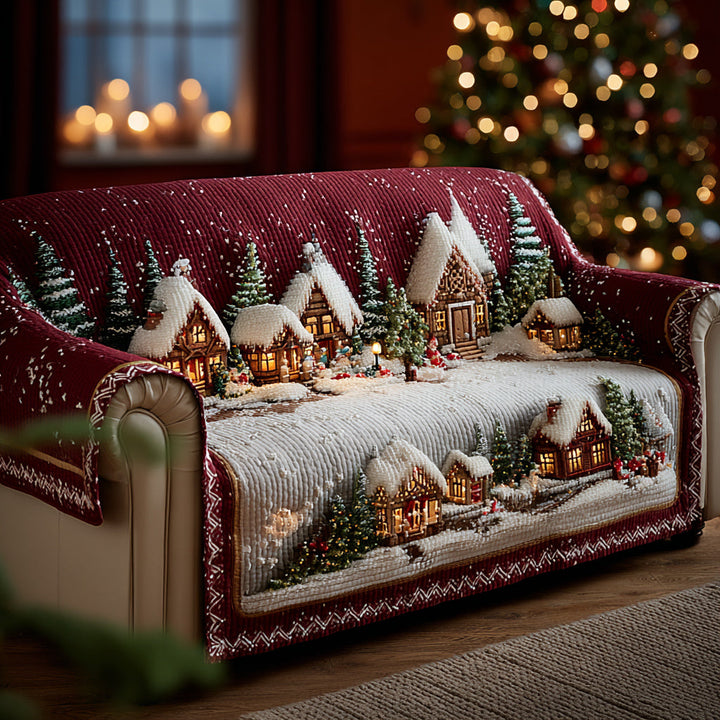Housse de canapé matelassée – Village de Noël – image 1