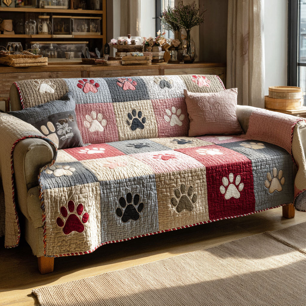 Housse de canapé matelassée – Empreintes de pattes