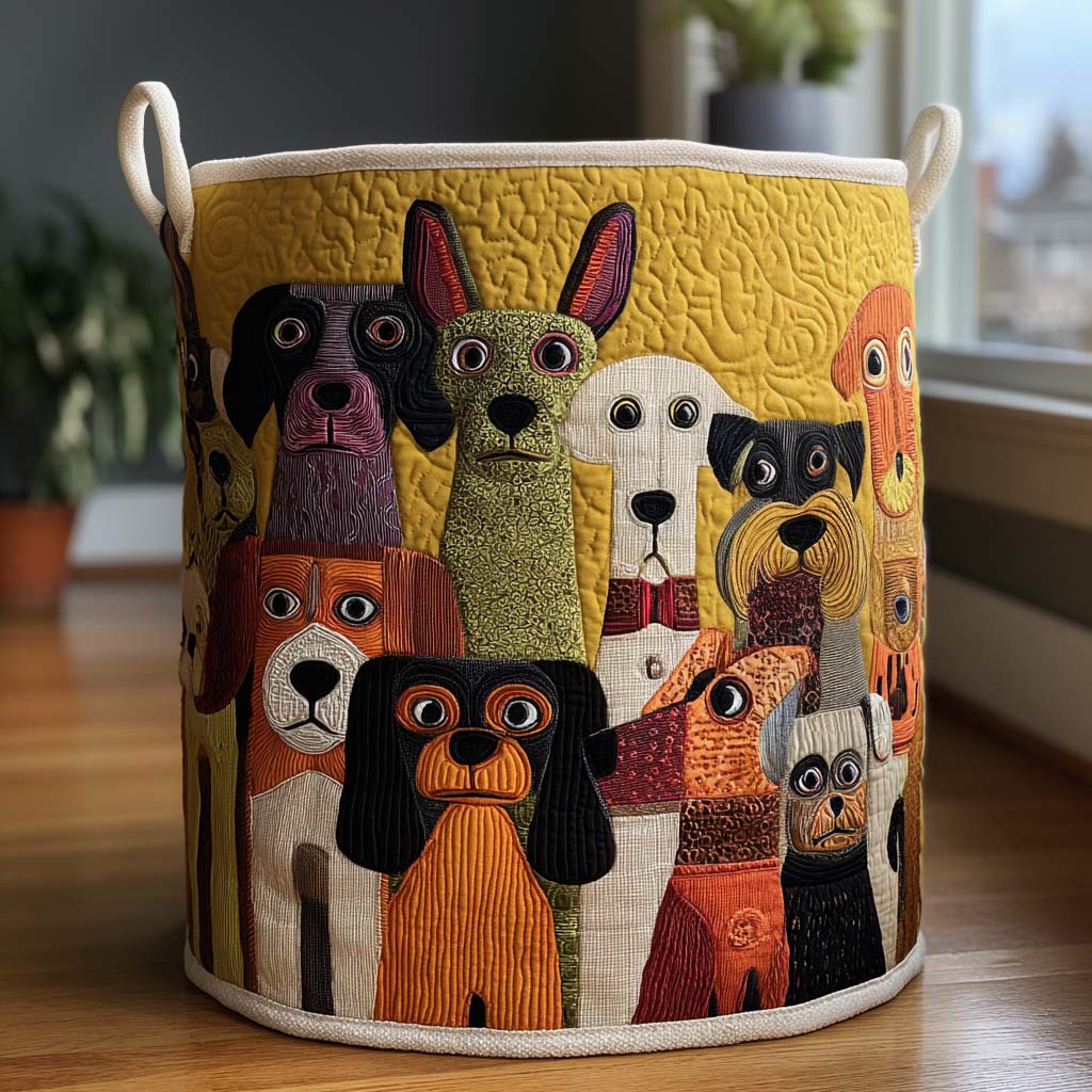 Panier à linge matelassé – Motif chiens – vue 1