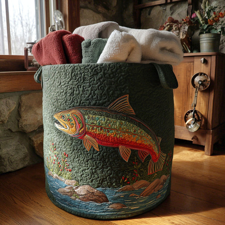 Panier à linge matelassé – Poisson et paysage naturel – vue 1