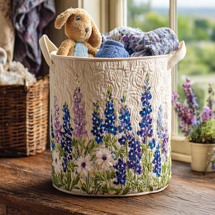 Panier à linge matelassé – Fleurs bleues