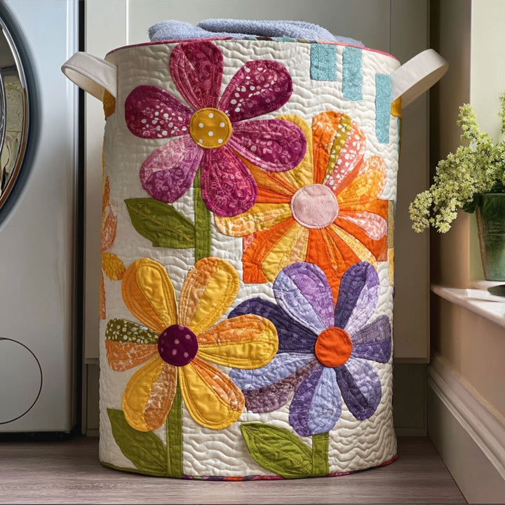Panier à linge matelassé – Patchwork floral – vue 1
