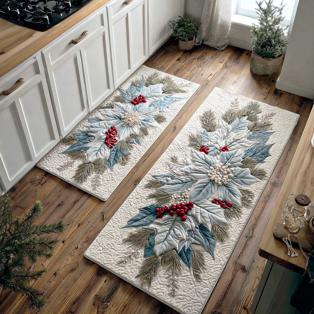 Tapis de cuisine antidérapant – Charme de poinsettia hivernal
