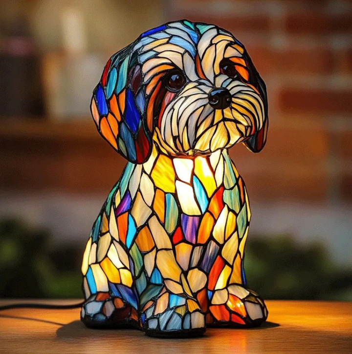 Chien Doux – Lampe en Vitrail