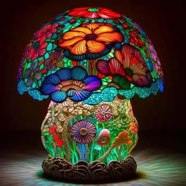 Lampe Champignon Floral Colorée
