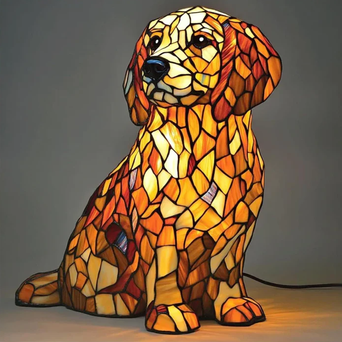 Chien Espiègle – Lampe en Vitrail