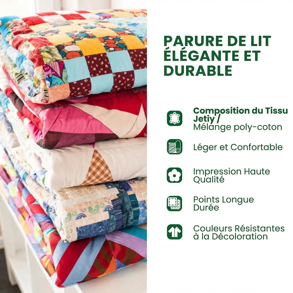 Parure de lit matelassée 3 pièces - Coqs de l'Aube