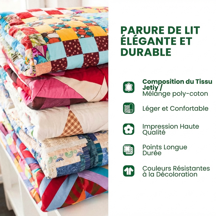 Parure de lit matelassée 3 pièces - Harmonie de la Forêt